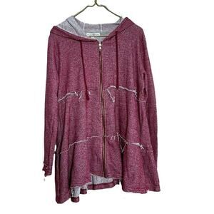 Altar'd State French Terry Red Raw Hem Hooded Cardigan Sweater Oversize sz m